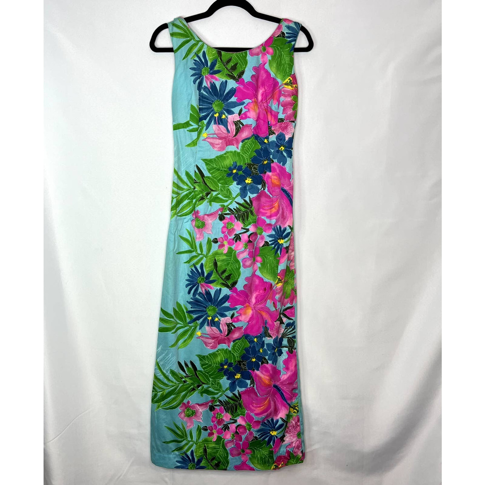 Vintage 1980's Hawaiian Togs Bright Green Hawaiian Floral Dress Size XXS